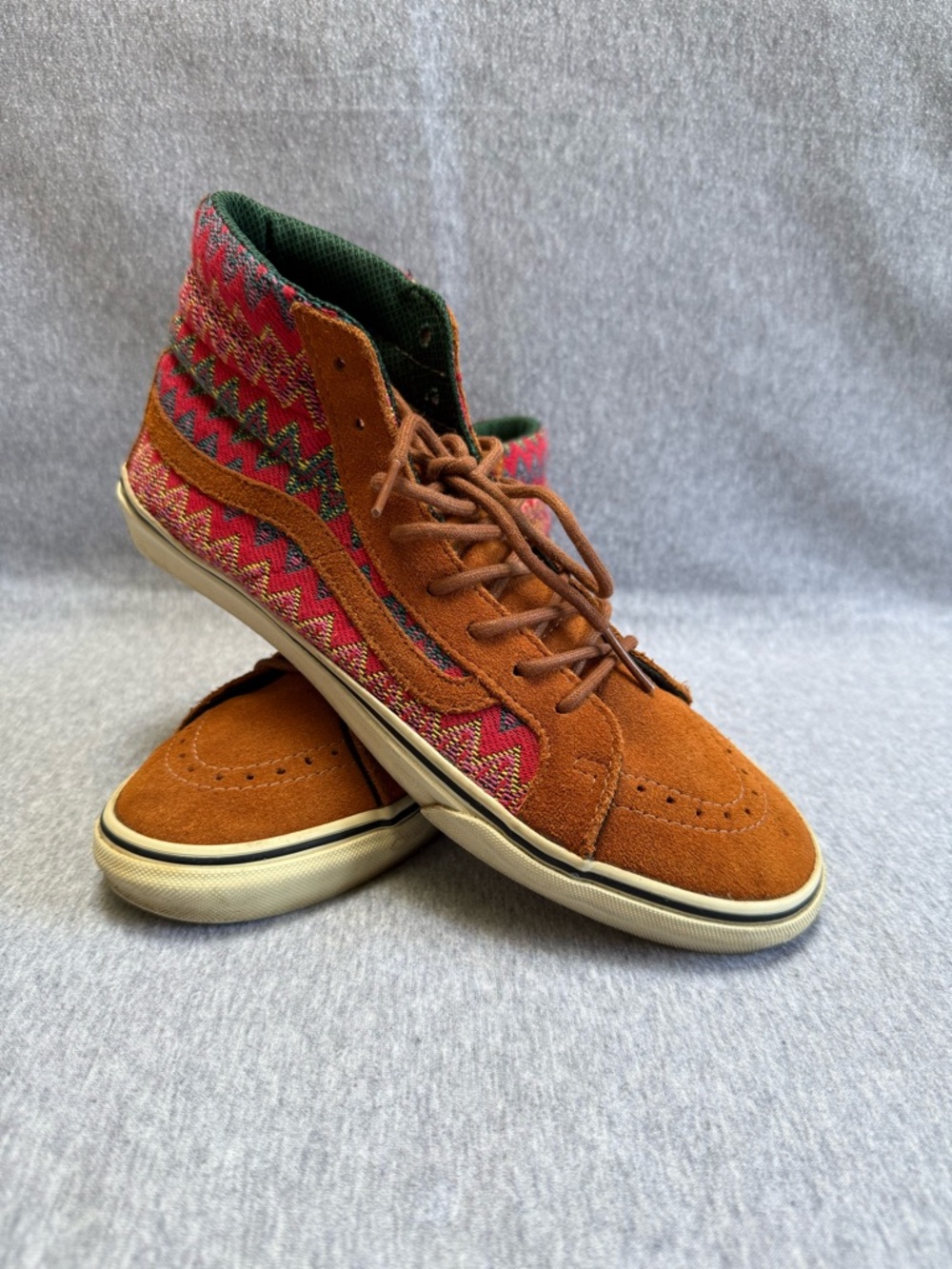 Vans California Men’s High-Top Sneakers Brown Suede with Red Patterned Textile